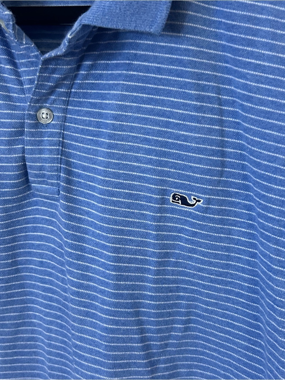Vineyard Vines Blue Striped Polo Shirt Men’s XL Preppy Whale Pique Cotton Blend - Picture 4 of 8